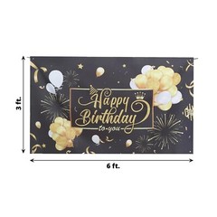 Black Gold 6×3 ft Polyester Happy Birthday Printed BACKDROP Party Decorations