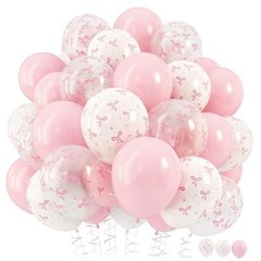 Pink Bow Balloons, 12 Inch Pastel Light Pink 12 inch 35pcs Pink White