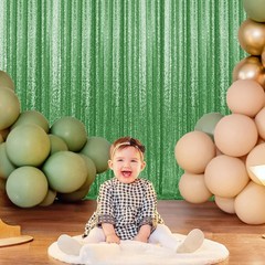 2×8FT-2PCS Grass Green Sequin Backdrop Curtains Panels, Photography Backdro