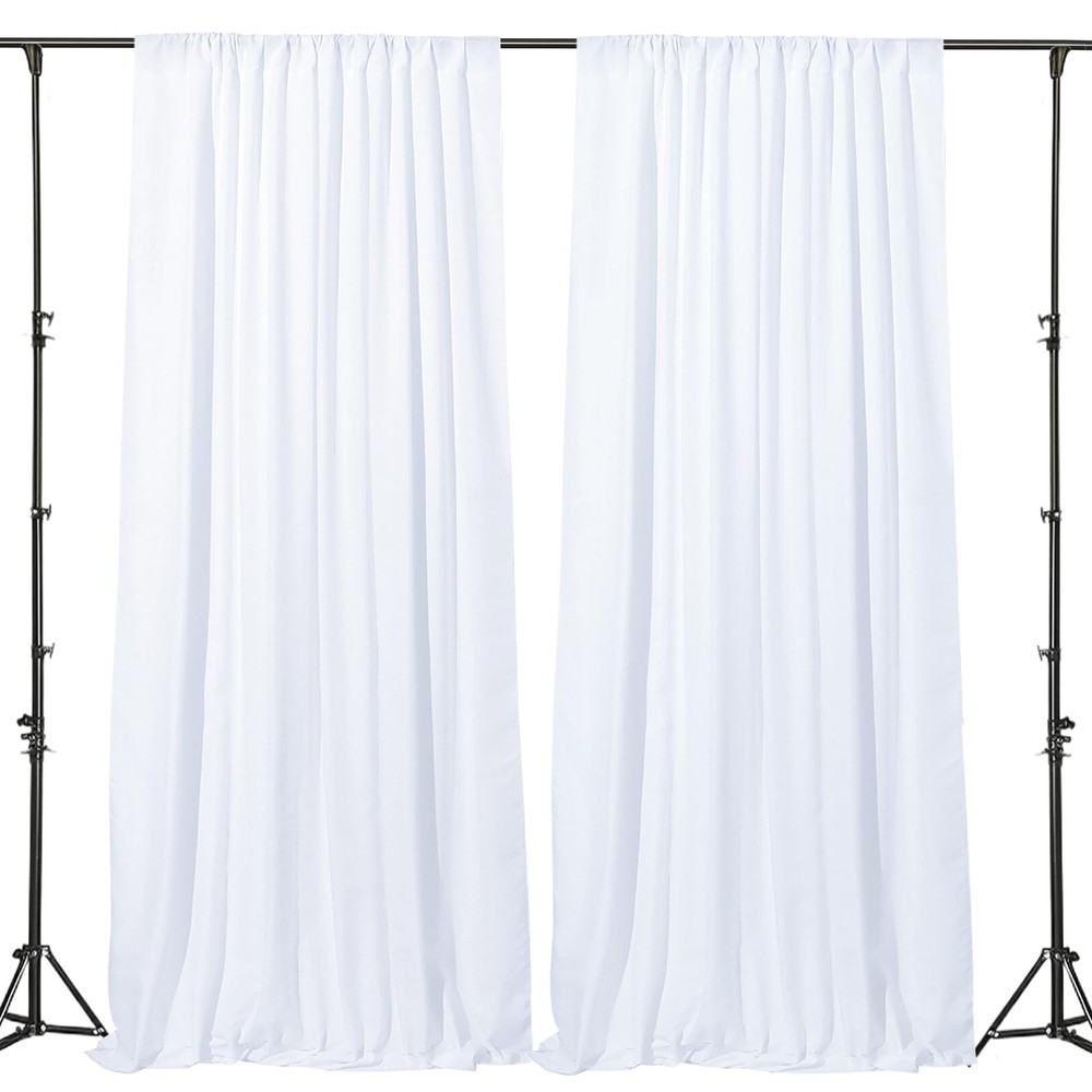10 FT x 10 FT White Backdrop Curtain – Polyester Backdrop Curtain Panels with…