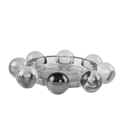 Crystal Bubble Candle Dish, Round Pillar Candle Holder Plate Stand for Gray