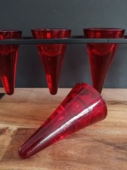 Red Glass Votive Candle Holder Set of 5 w Black Metal Stand Centerpiece