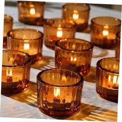 Tea Light Candle Holders Set of 12, 5cm x 3.5cm Glass Tea Light Holders Amber