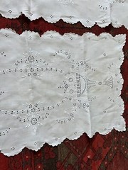 2 VTG Italian Hand Embroidery Floral Stem Chalice Goblet Figure Runners 51″ x18″