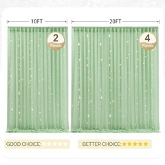 10x8ft Tulle Backdrop Curtain with Lights String 2 Panels(5*8FT) Olive Green