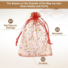 50Pcs Organza Bags 3.9×5.9 Inch Candy Bags Mesh Bag Jewelry Bag Red