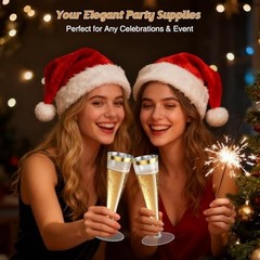 20 Pack Champagne Flutes Plastic Wine Glasses Disposable, 4.5 20 Count Gold Rim