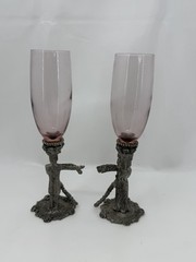 Ballena Bay Renaissance Bride Groom Toasting Flutes Pewter Heart Amethyst Glass