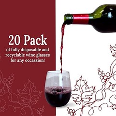 (20 Pack Disposable Wine Glasses 12 oz | Stemless Plastic Wine Glasses for