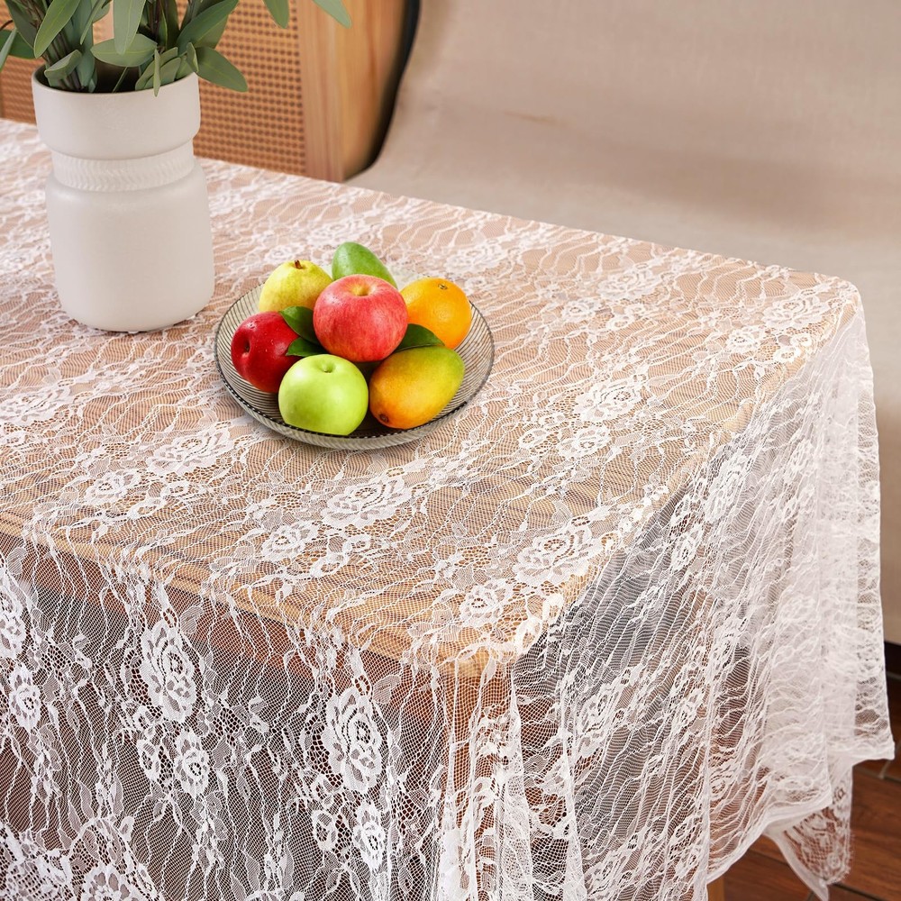 Ziweidue 60 x 120 Inch White Lace Tablecloth 120″ x 60″ (Rectangular),