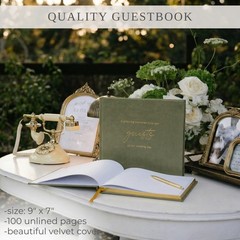 Beautiful Sage Wedding Guest Book for Reception Sign In Memory Keepsake Book