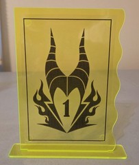 Maleficent Table Numbers with Stands 1-13, 5×7 Acrylic Pink & Yellow Event Decor