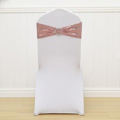 Double-Sided Sequins Rose Gold Chair Sashes for Wedding Decor, Rose Gold Sequ…