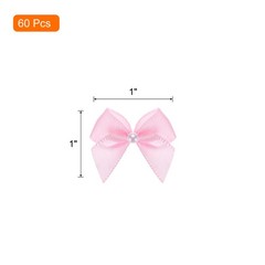 60Pcs Mini Light Pink Ribbon Bow with Pearl 1″ Ribbon Flowers Applique