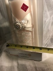 CELEBRATE IT WEDDING CANDLE SET 3 pc NEW LACE RHINESTONE PEARLS SALE! Stunning