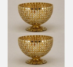 Compote Bowl Vase Gold Mosaic on Glass Centrpiece 6″D 4.5″H Set/2 FREE SHIPPING