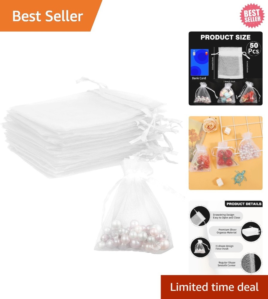 50Pcs White Organza Bags 3×4 inch – Perfect for Weddings and Celebrations