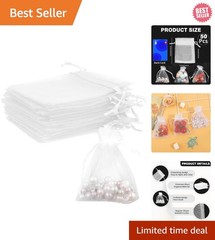 50Pcs White Organza Bags 3×4 inch – Perfect for Weddings and Celebrations