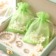 25PCS Drawsring Organza Bags 5×7 inches – Light Green Organza Gift Bag, Sheer Me