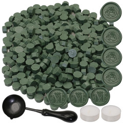 300Pcs Wax Seal Beads Set with Non-Slip Melt Spoon and Candles, Olive Green Seal