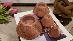 Natural Red Travertine Stone Ornament – Christmas Tree & 3 Candle Holders Set