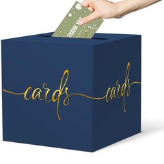 Navy Blue Card Box with Gold Foil Design for Wedding, Party, Graduation Event