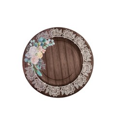 25 BROWN 8″ Wood Print Paper Dessert PLATES Floral Lace Rim Party Decorations