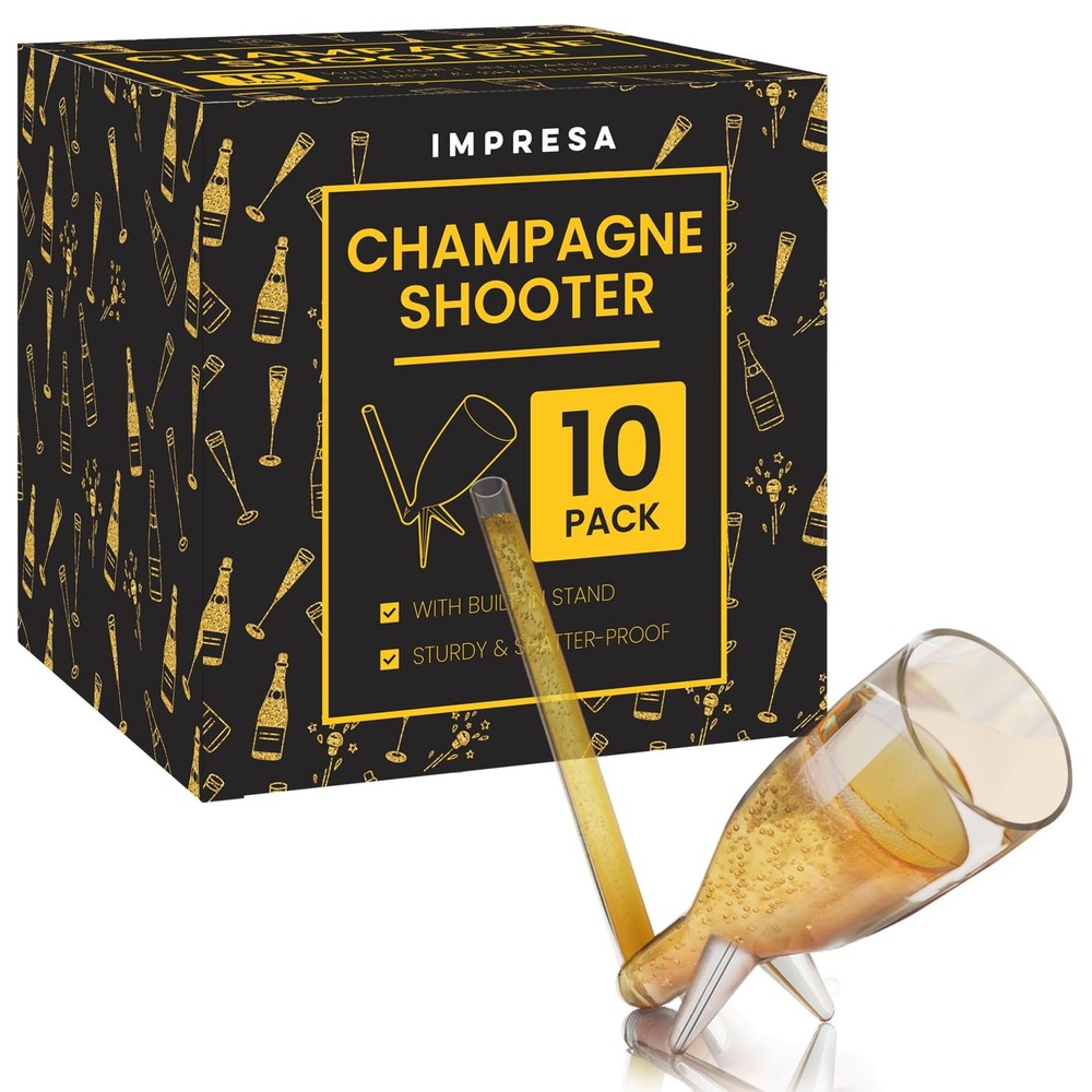 IMPRESA 10 Pack Champagne Shooter Plastic Glass 9 inches by 6 inches, Clear