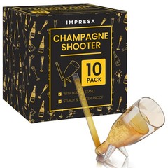 IMPRESA 10 Pack Champagne Shooter Plastic Glass 9 inches by 6 inches, Clear