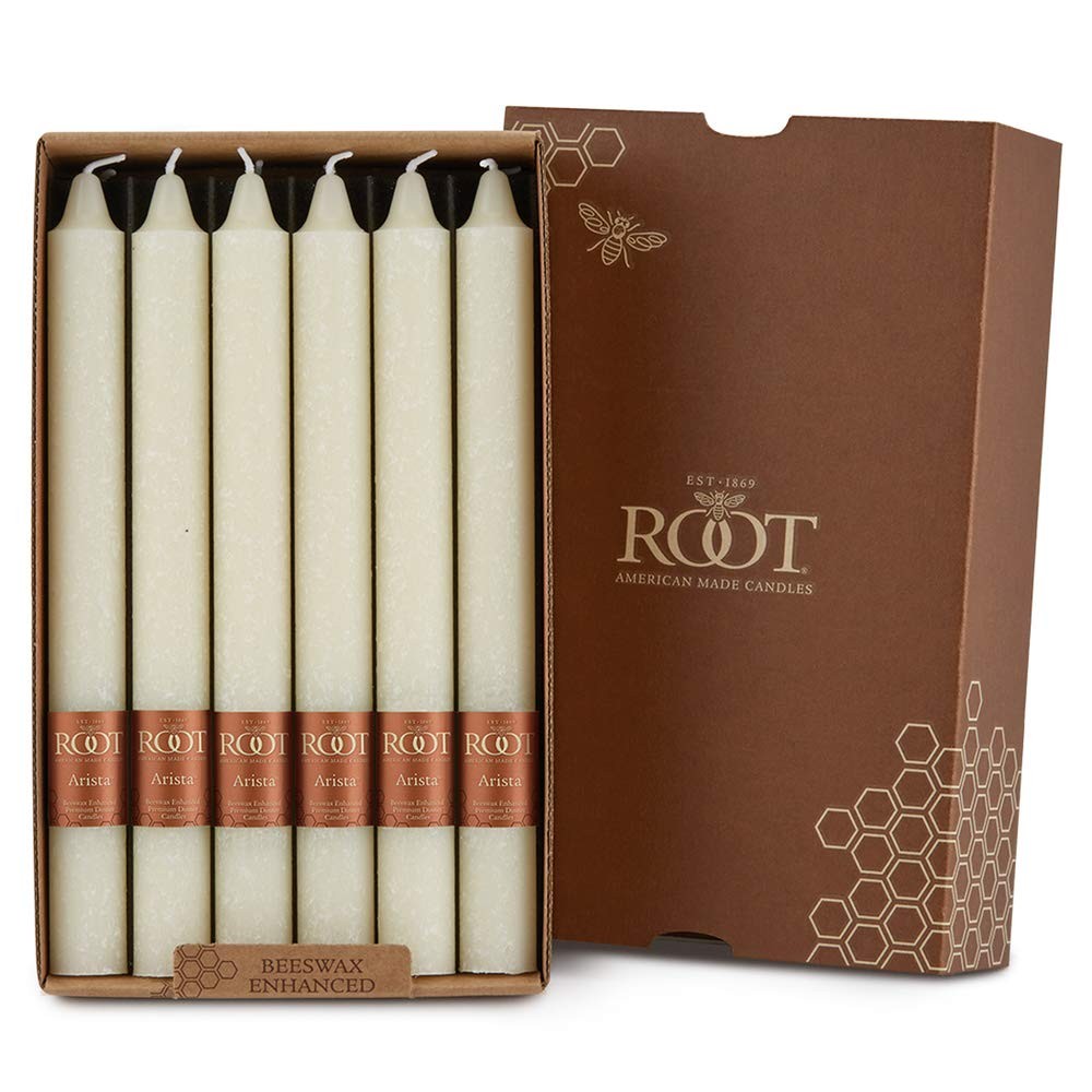 Root Candles 12-Count Unscented Dinner Dripless Beeswax 9-Inch, Ivory