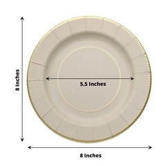 25 TAUPE 8″ Metallic Round Paper Salad DINNER PLATES Textured Rim Party Supplies