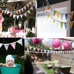 Elegant Vintage Floral Cotton Bunting Banner 10m Length with 36 Triangle Flags