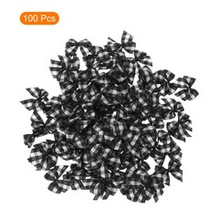 100Pcs Mini Gingham Ribbon Bow 1″ Checkered Fabric Ribbon Bows Black&White