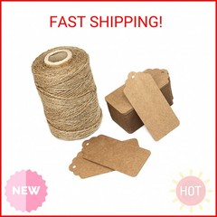 300 Feet Natural Jute Twine and 100PCS Brown Rectangle Kraft Paper Gift Tags for