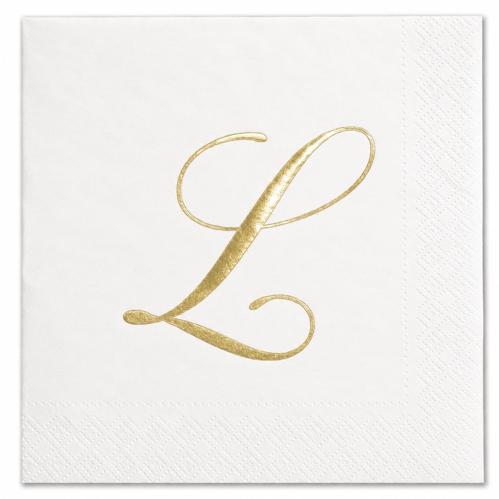 100 Monogram Letter L Cocktail Napkins Gold Foil Initial Disposable Paper Ele…