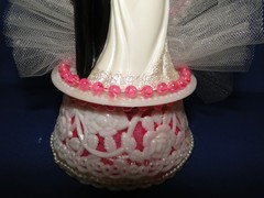 New Vintage Bride & groom black tux with pink beaded trim Wedding Cake Top #234