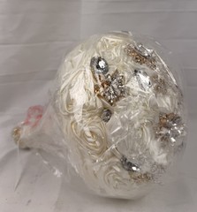Handmade Ivory Silk Rose Bridal Bouquet 8.7” w/Rhinestones | Brand New Sealed
