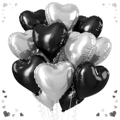 Heart Balloons, 18Inch Silver and Black Heart Foil Balloons, 12PCS Black Silver
