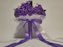 Lot 4 – Bridesmaid Bouquet Wedding Pearl Artificial Fake Flowers Purple Lavender