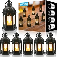 Mini Lantern with Flickering LED Candles,Vintage Black Decorative Black-6Pcs