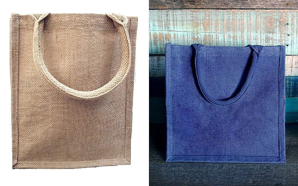 Large 15.5″W x 13.75″H x 6″D Jute / Burlap Tote Soft Handles Laminated bag