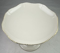Lenox Cream Compote 24K Gold Beaded Trim 6” Pedestal Cookie Server 8.5” diam