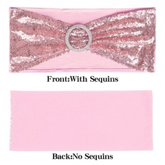 50Pcs Stretch Sequin Chair Sashes One-Sided Glitter Spandex Chair Bands w/Buckle