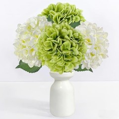 4 Pcs Artificial Hydrangea Flowers, Real Touch Silk Hydrangeas with Green White