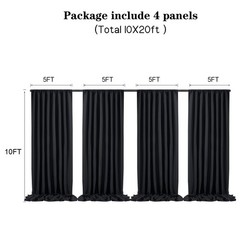 20 ft x 10 ft Thick Black Backdrop Curtain for Parties, 4 Panels Black Polyes…