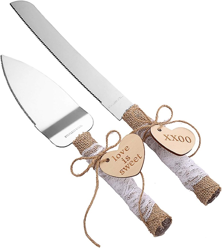 Rustic Style Stainless Steel Wedding Cake Knife and Serving Set Resin Plastic