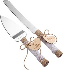 Rustic Style Stainless Steel Wedding Cake Knife and Serving Set Resin Plastic