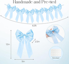 1-String 6.5Ft Blue Bows Garland Banner, 6 Pcs Pre-Strung Bows Party Decorations