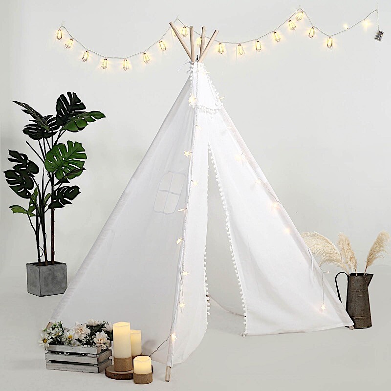 WHITE Kids Teepee PLAY TENT with Window Indoor Outdoor Playhouse Playroom Home