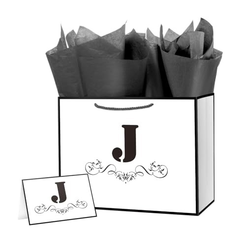 Letter Gift Bag with Wrapping Tissue for Men Women Boy Single J (Pack of 1)